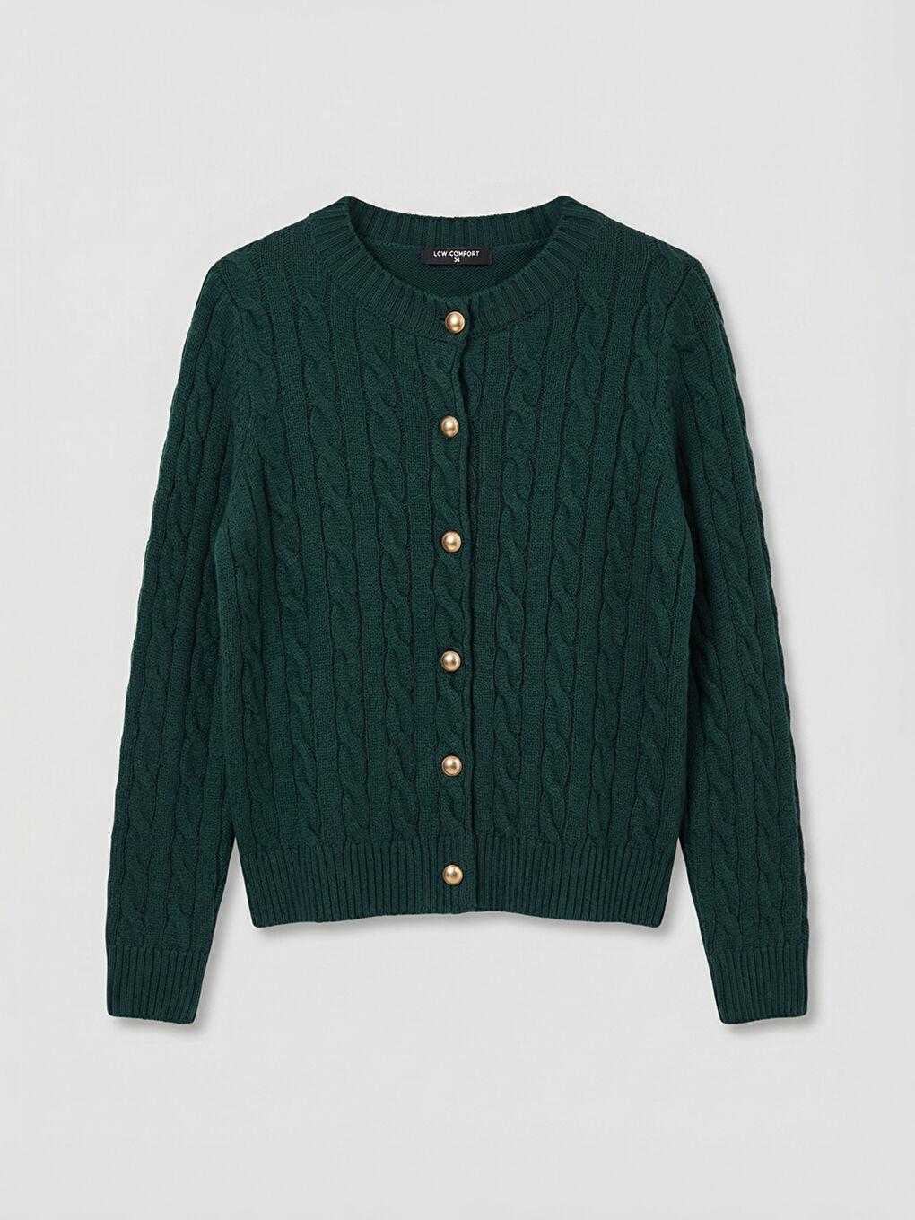 Yeşil Bisiklet Yaka Desenli Kadın Triko Hırka	