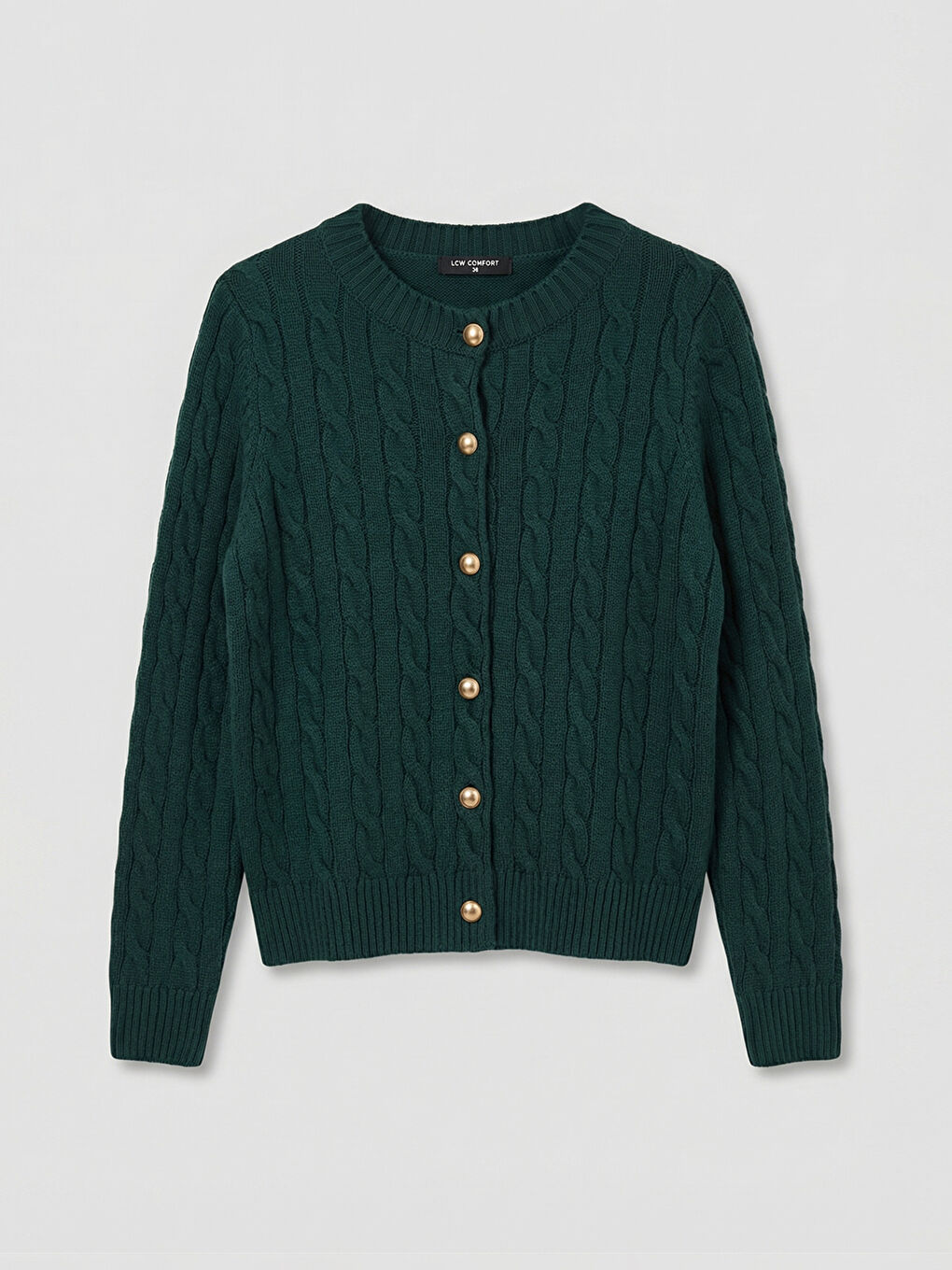 Yeşil Bisiklet Yaka Desenli Kadın Triko Hırka	-3