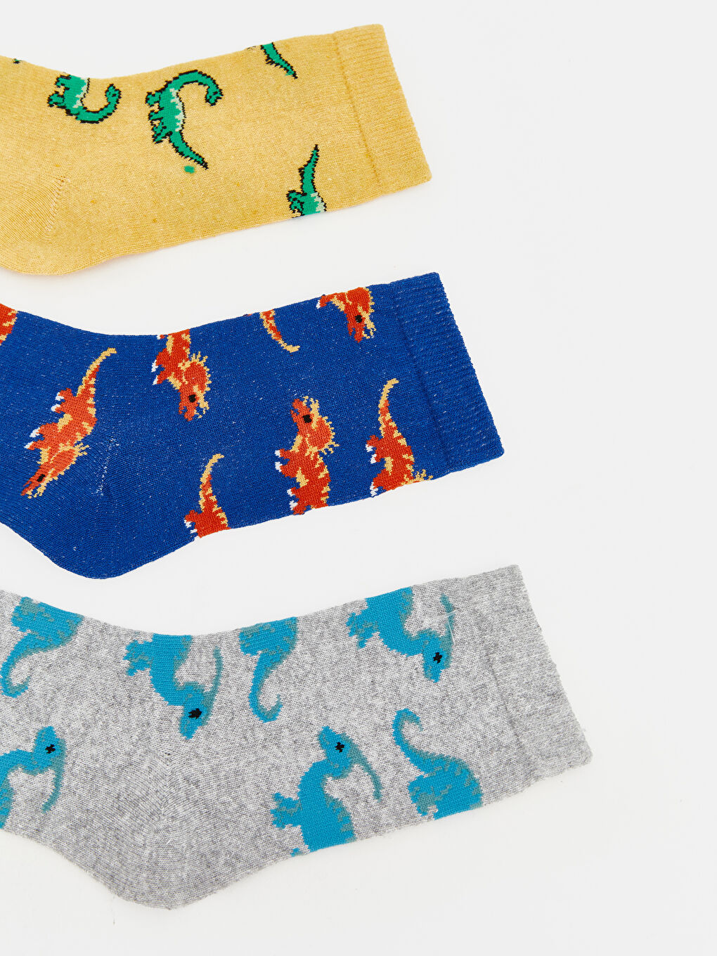 Sarı Dinozor Desenli Erkek Çocuk Soket Çorap 3'lü-1