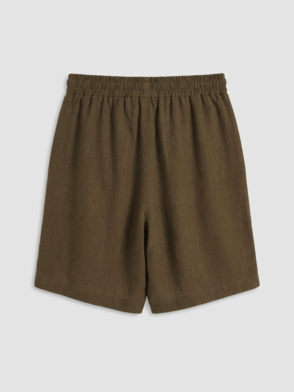 Haki Beli Lastikli Keten Görünümlü Kadın Şort-1