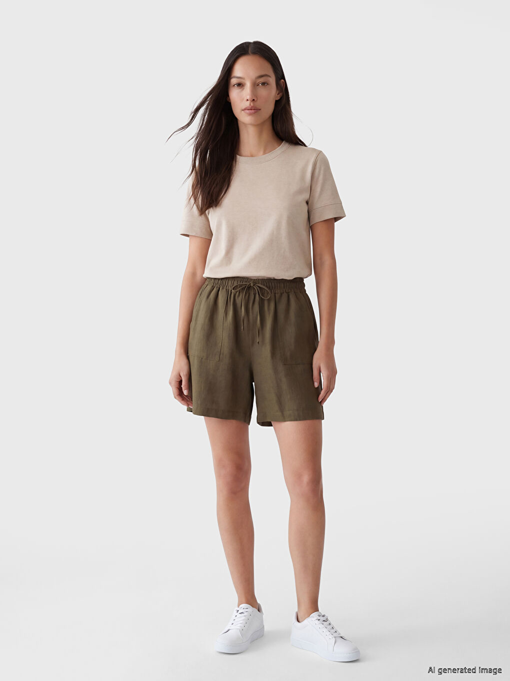 Elastic Waist Linen-Look Women's Shorts