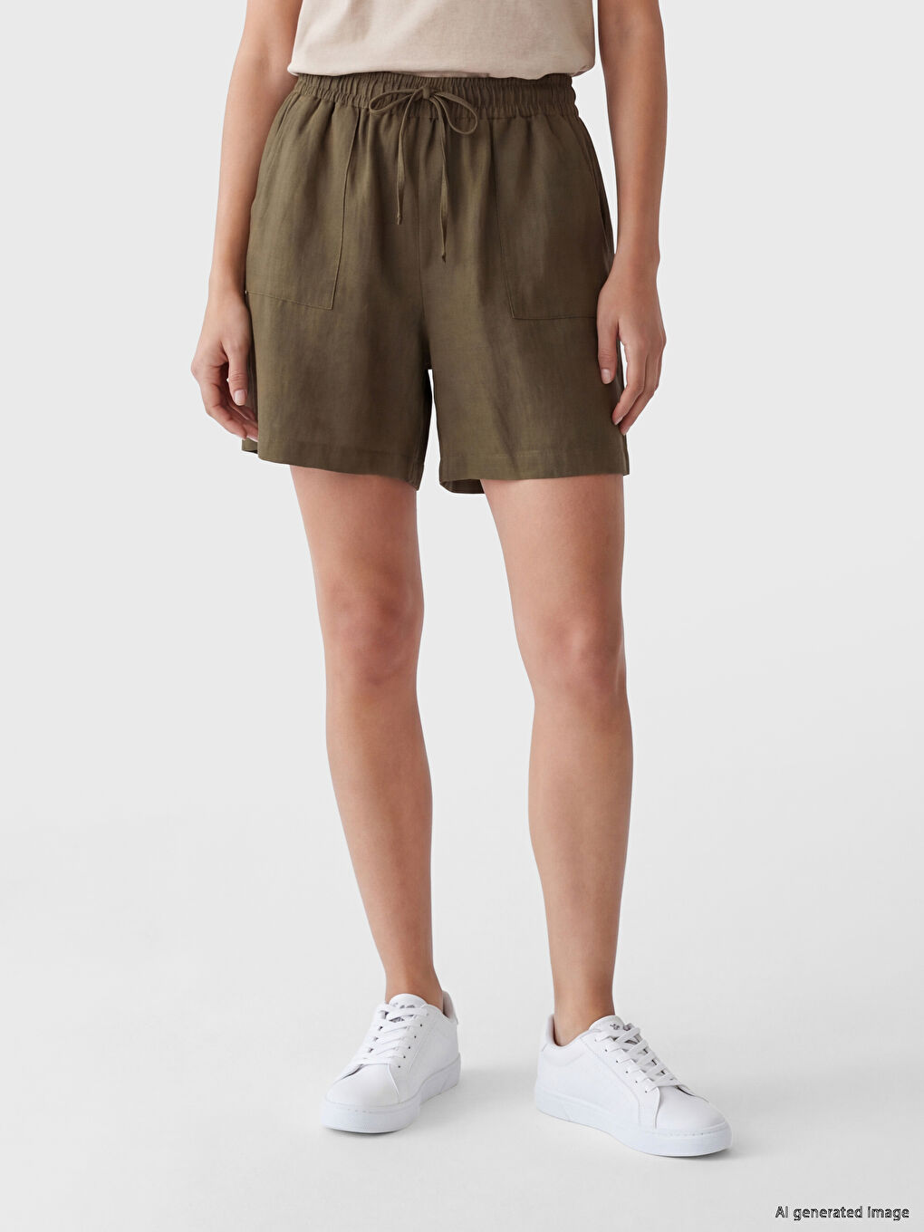 Elastic Waist Linen-Look Women's Shorts-1