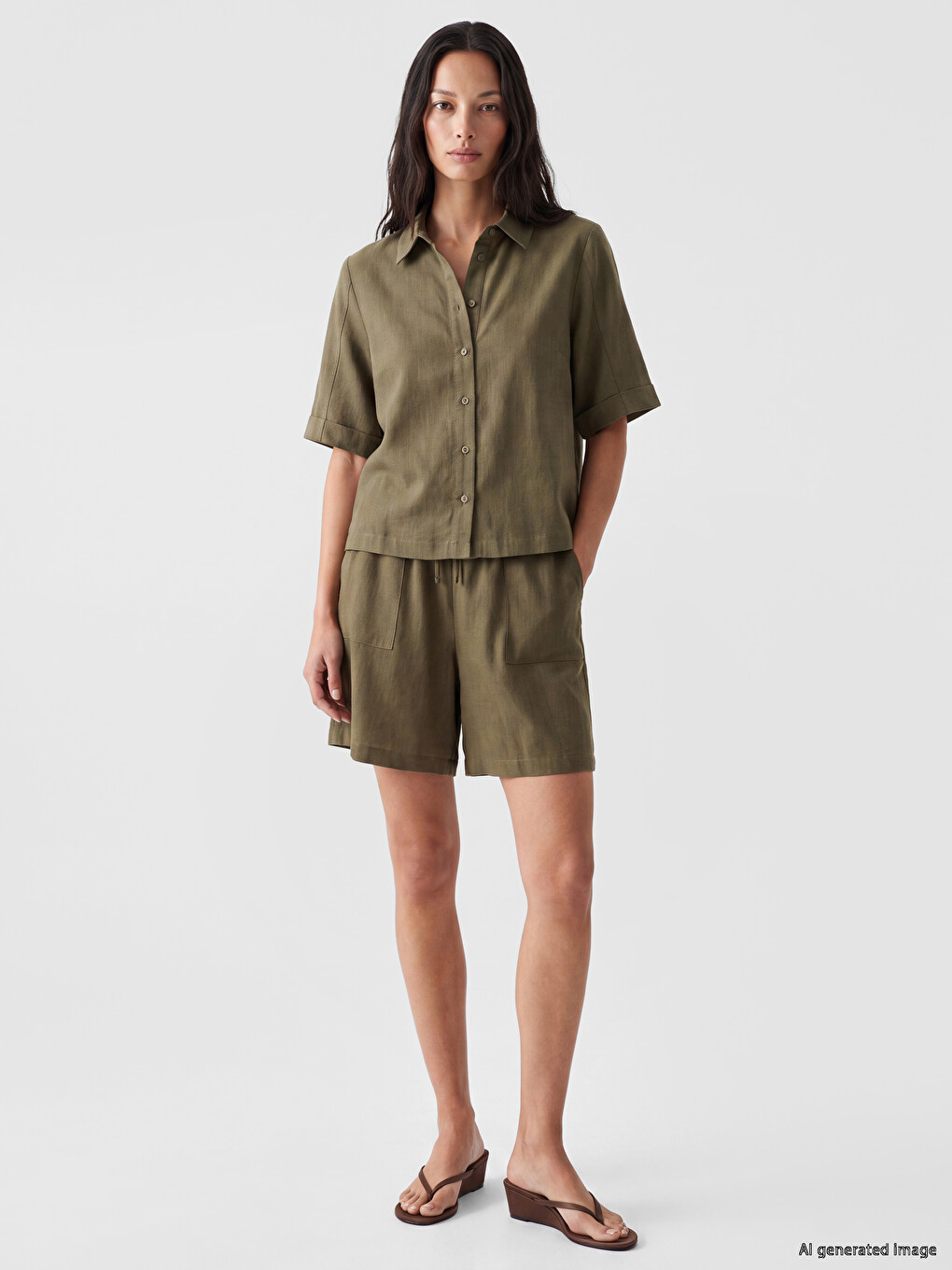 Elastic Waist Linen-look Women's Shorts