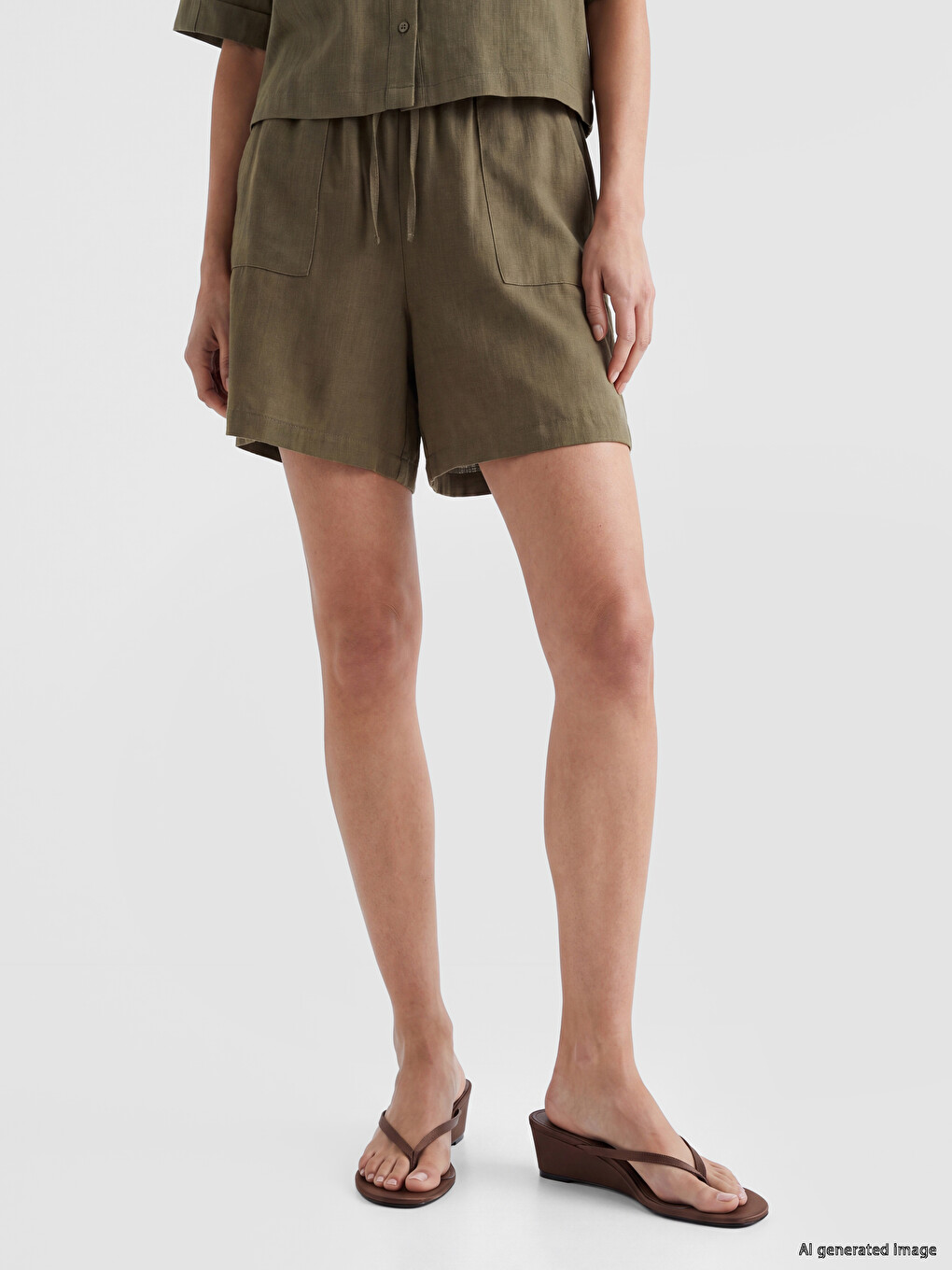 Elastic Waist Linen-look Women's Shorts-1