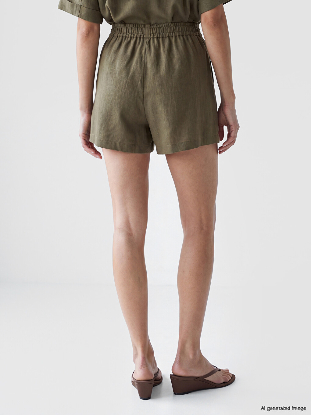 Elastic Waist Linen-look Women's Shorts-3