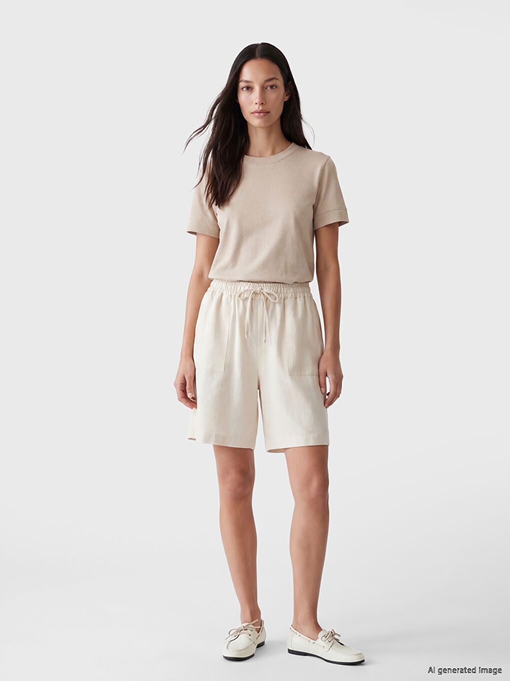 Elastic Waist Linen-Look Women's Shorts