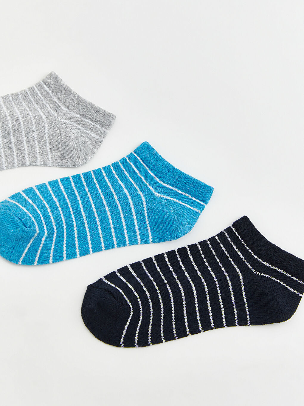 Gri Çizgili Erkek Çocuk 3'lü Patik Çorap-1