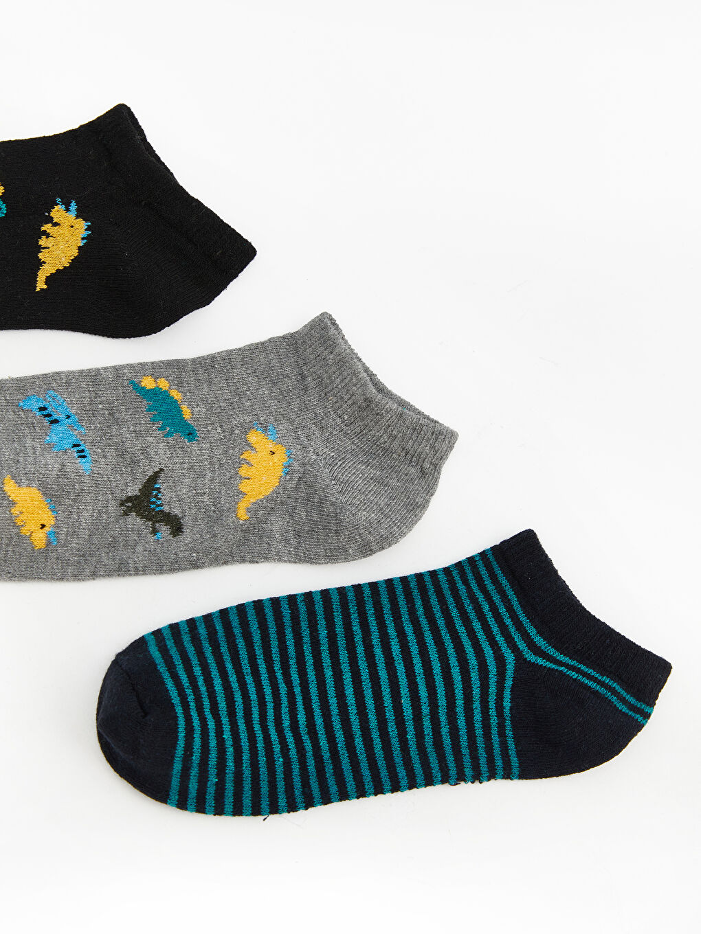 Lacivert Desenli Erkek Çocuk Patik Çorap 3'lü-1