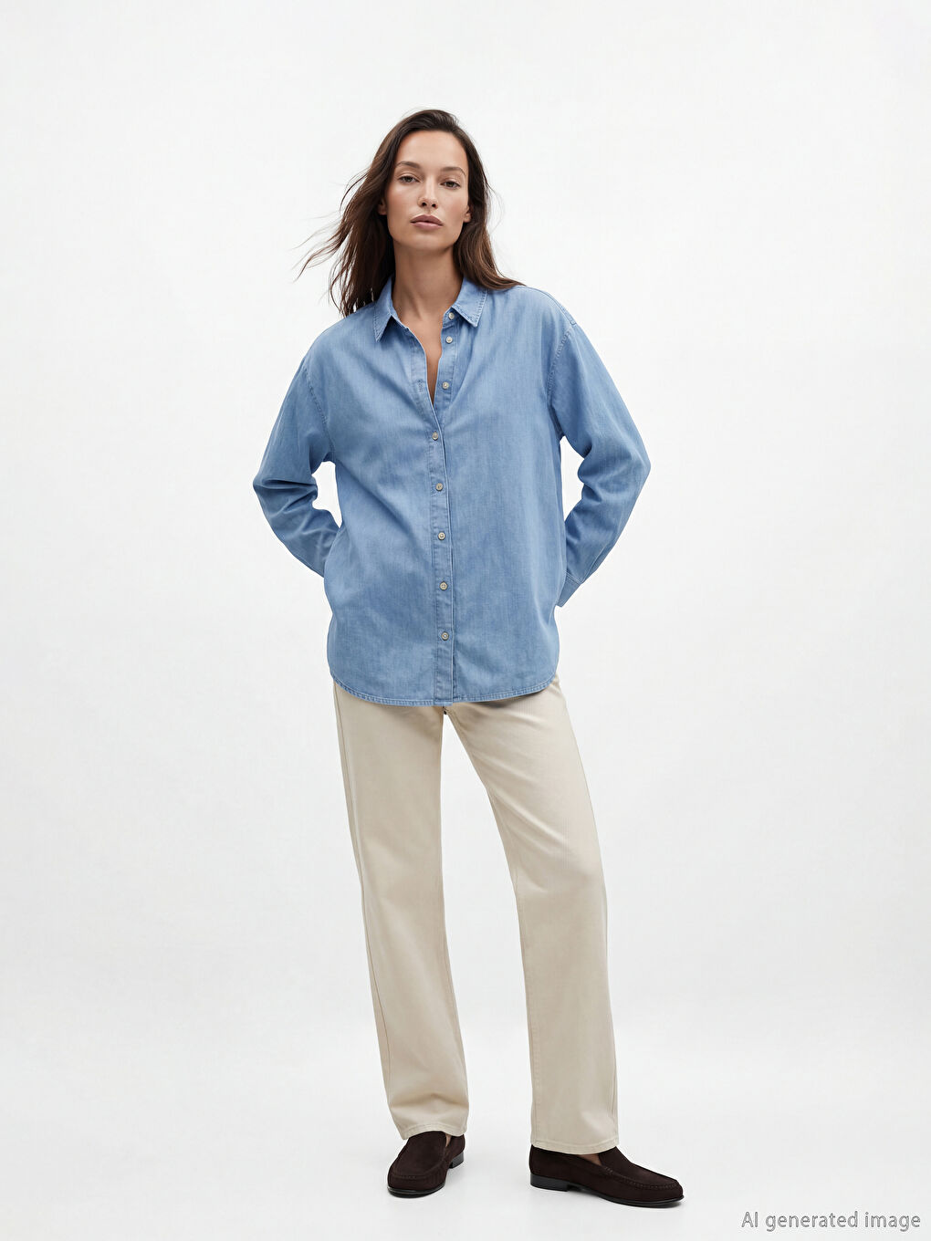 İndigo Gömlek Yaka Oversize Kadın Jean Tunik-1