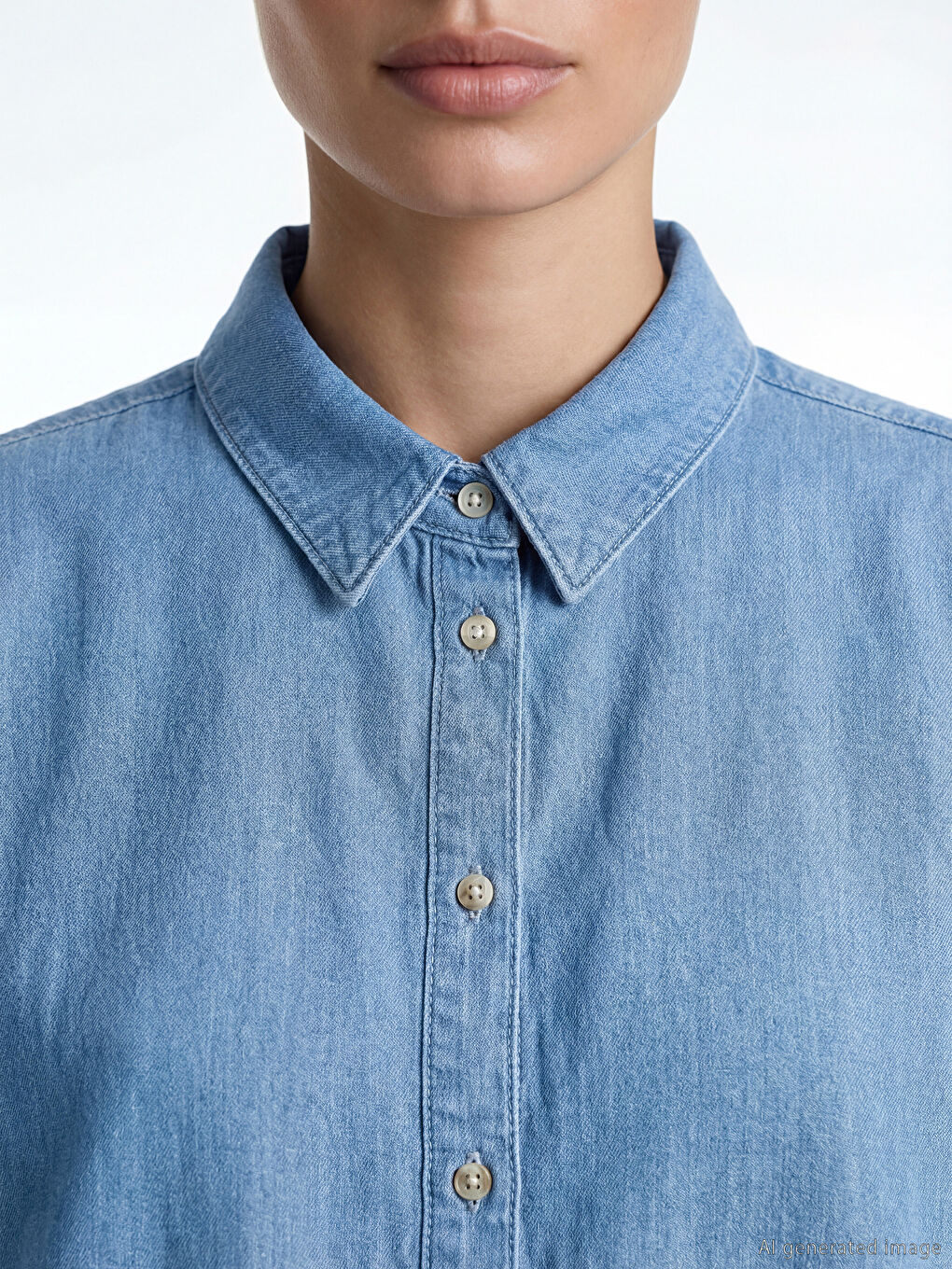 İndigo Gömlek Yaka Oversize Kadın Jean Tunik-2