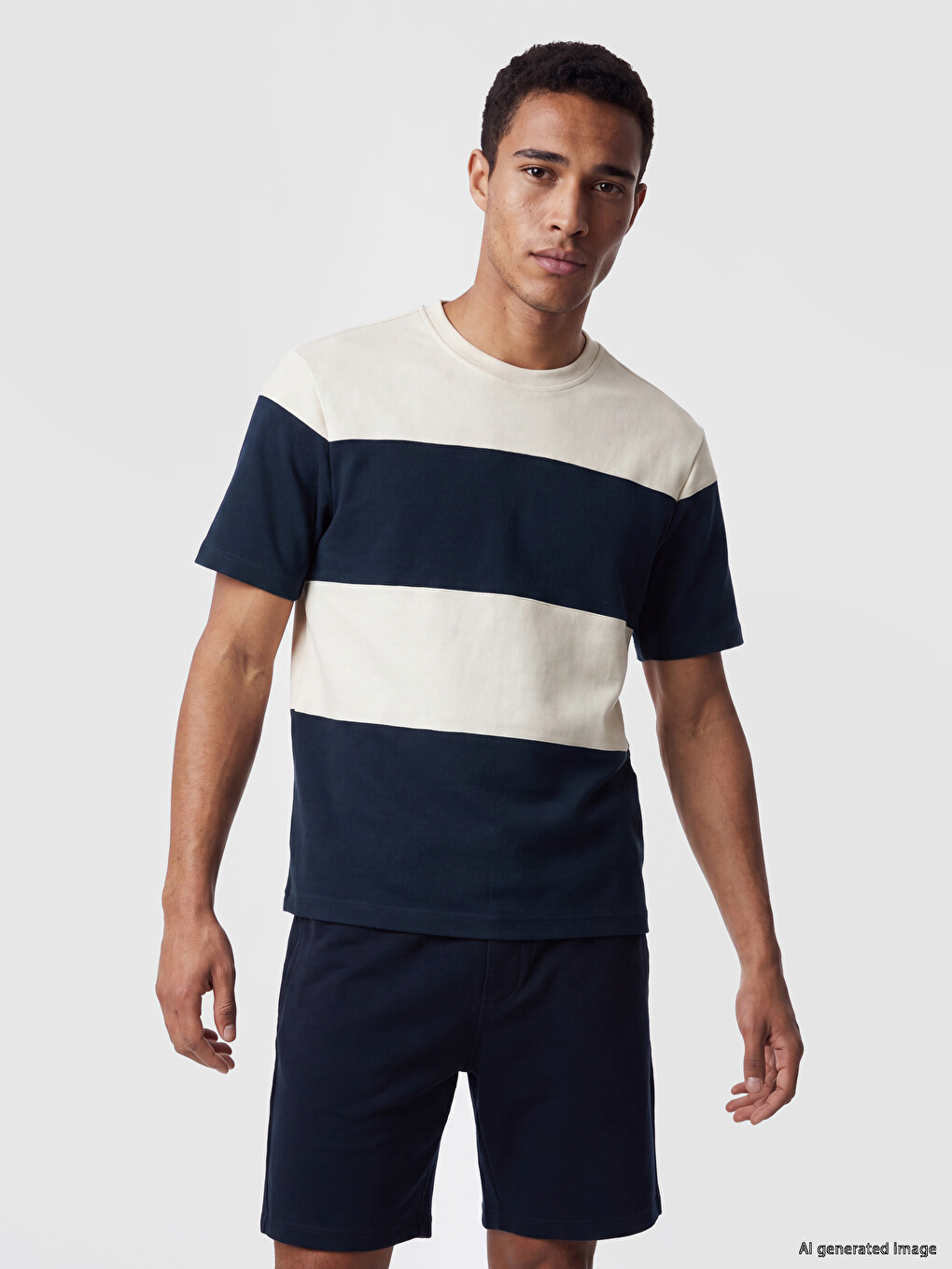 Crew Neck Color Block Pique Men's T-shirt