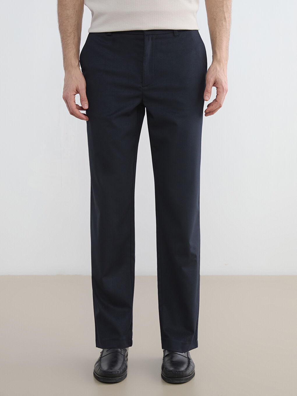 Lacivert Standart Fit Yün Karışımlı Erkek Pantolon-1