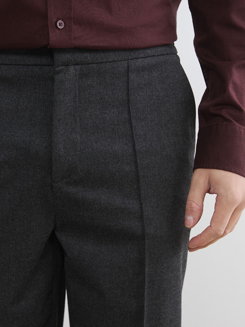 Gri Standart Kalıp Yün Karışımlı Gabardin Erkek Pantolon-2