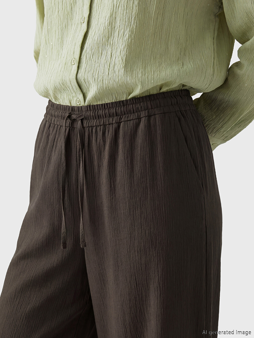 Elastic Waist Wide Leg Women's Trousers-2