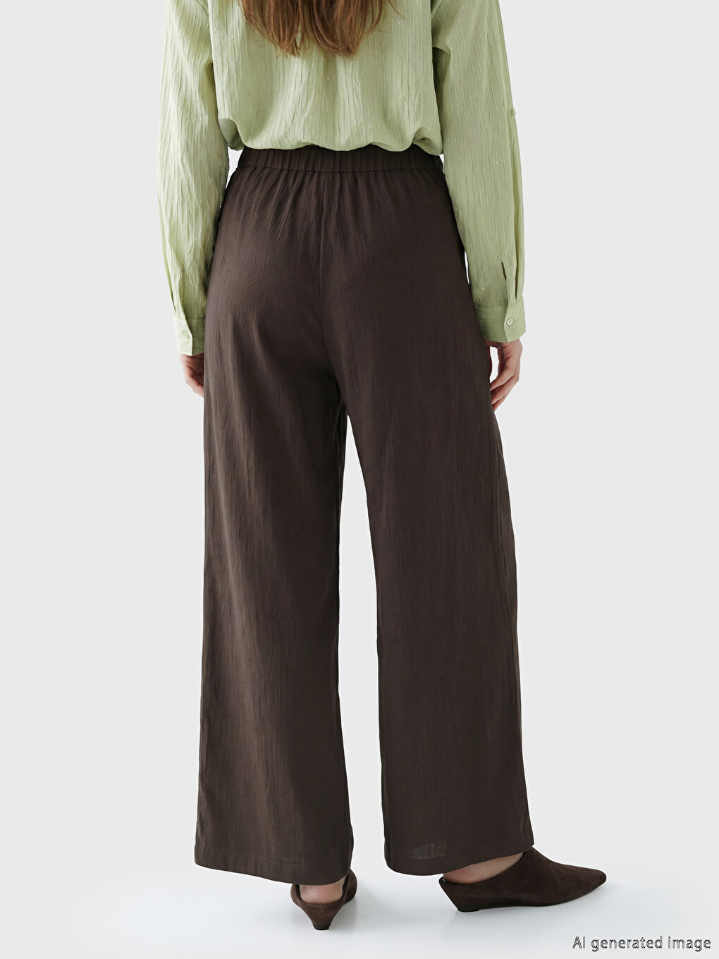 Elastic Waist Wide Leg Women's Trousers-3