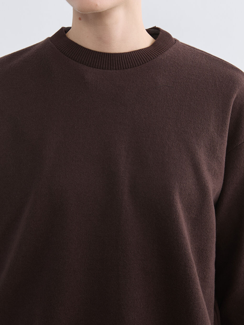 Kahverengi Bisiklet Yaka Kadın Sweatshirt-2