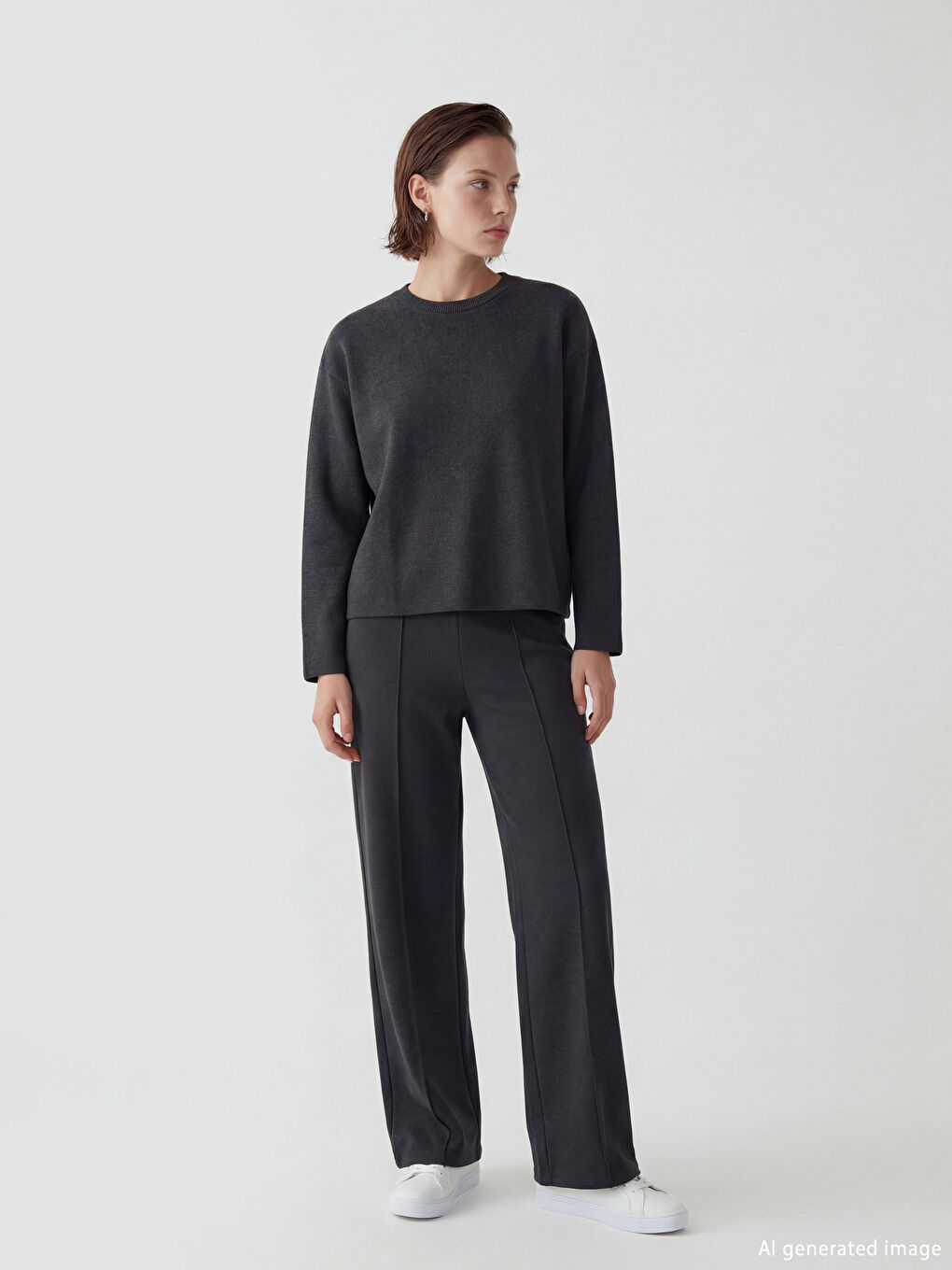 Antrasit Bisiklet Yaka Kadın Sweatshirt-2