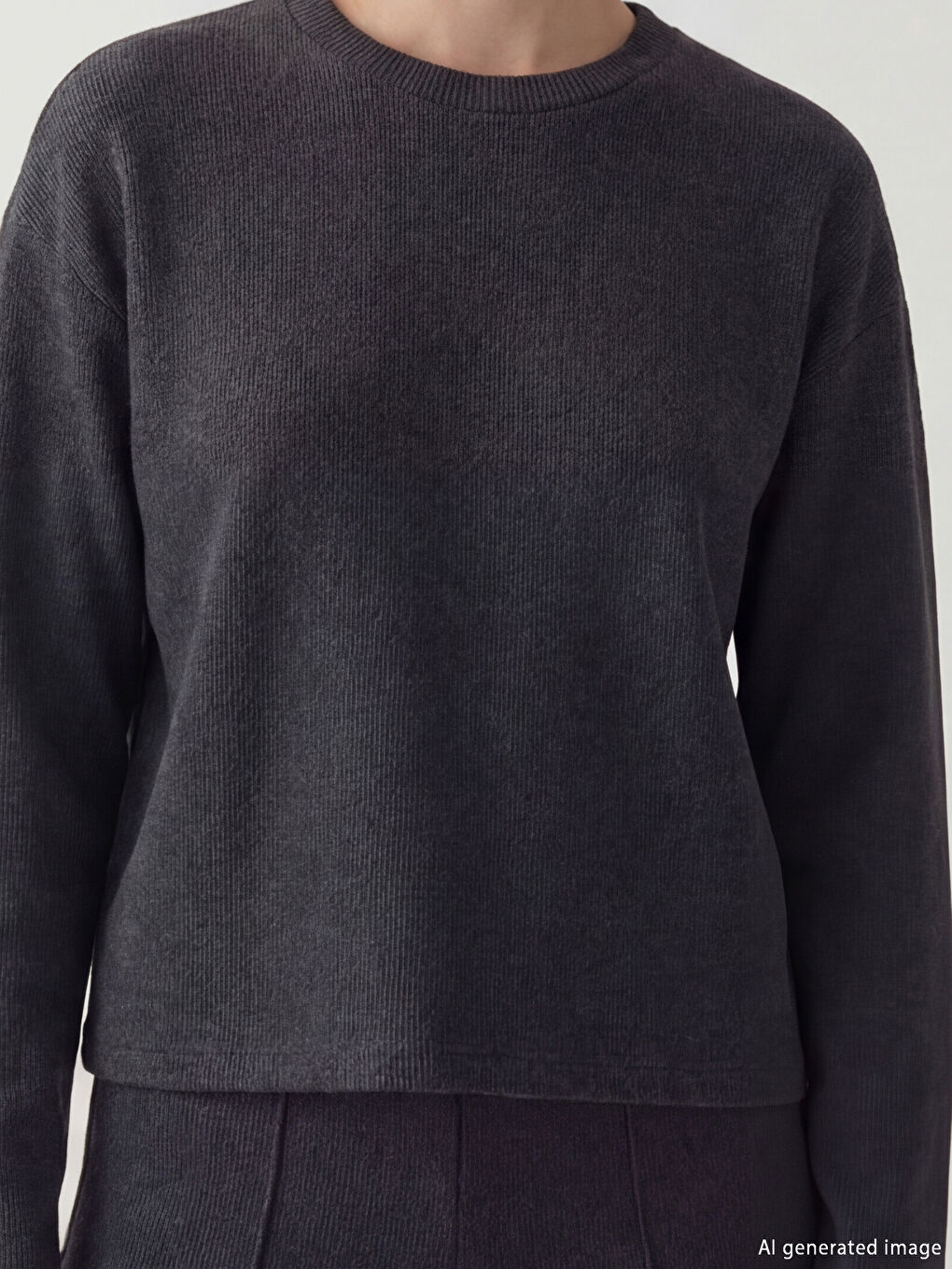 Antrasit Bisiklet Yaka Kadın Sweatshirt-4