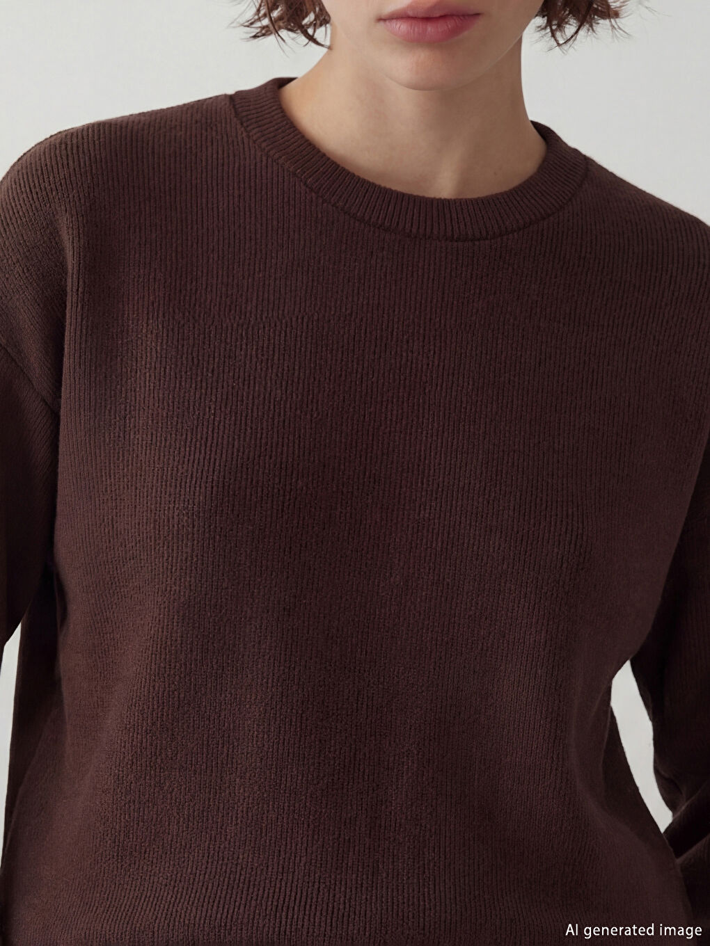 Kahverengi Bisiklet Yaka Kadın Sweatshirt-2