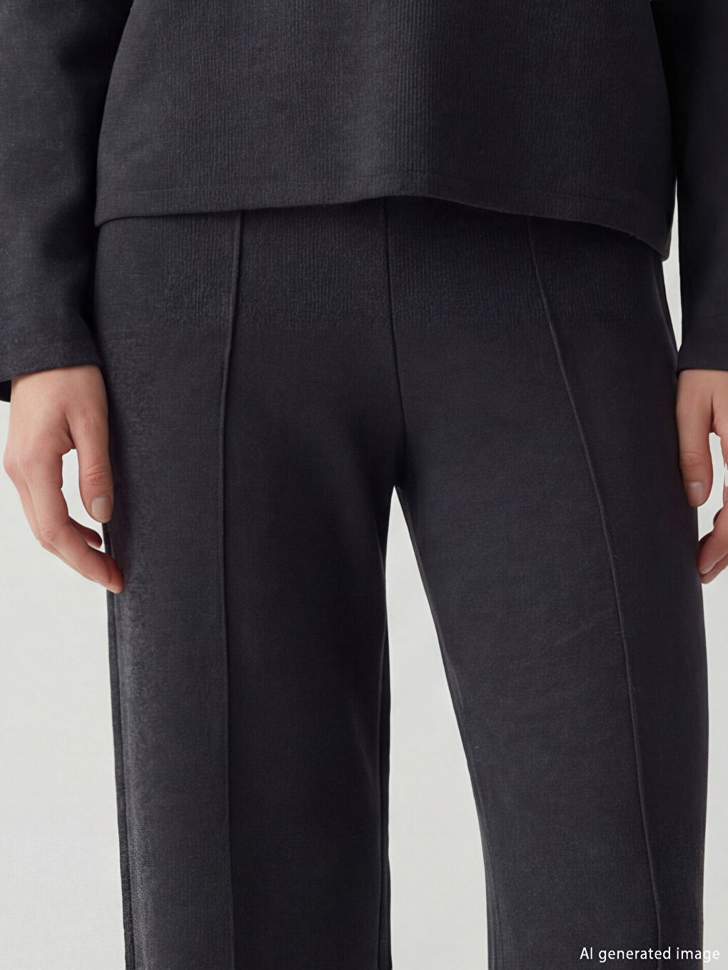 Antrasit Beli Lastikli Geniş Paça Kadın Pantolon-2