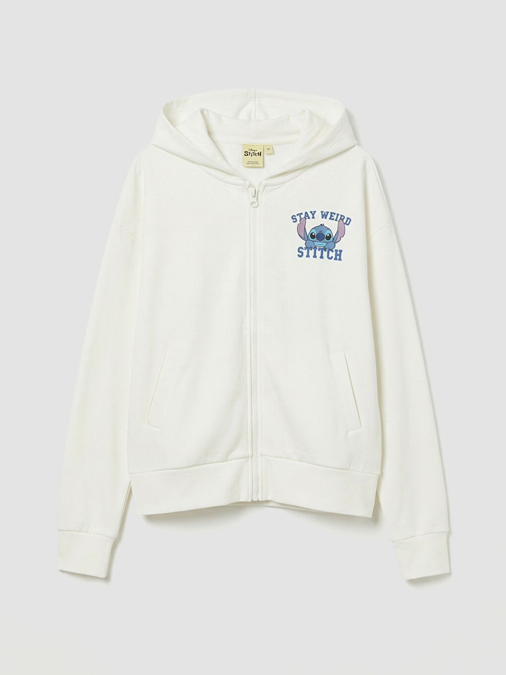 Ekru Stitch Baskılı Kız Çocuk Soft Touch Fermuarlı Sweatshirt-1