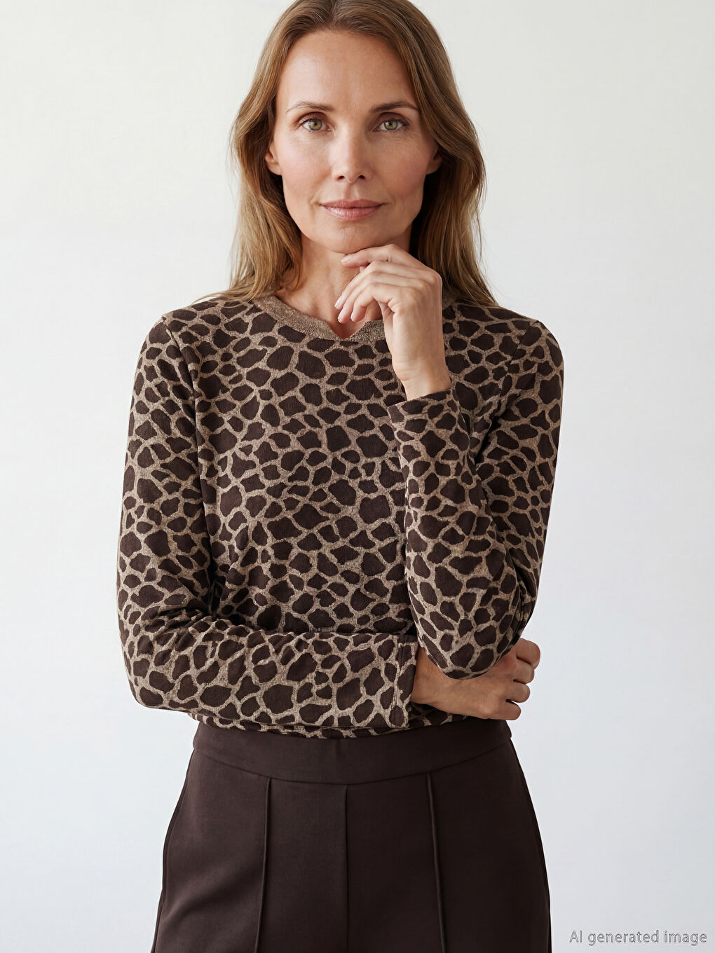 Футболка с леопардовым принтом и асимметричным вырезом горловины.