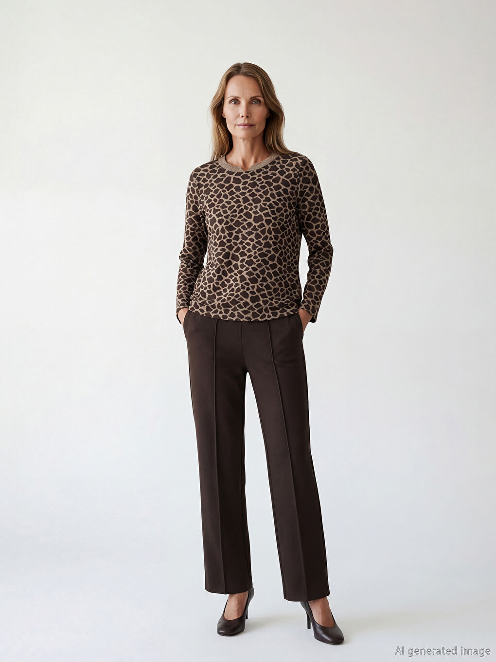 Футболка с леопардовым принтом и асимметричным вырезом горловины.-1