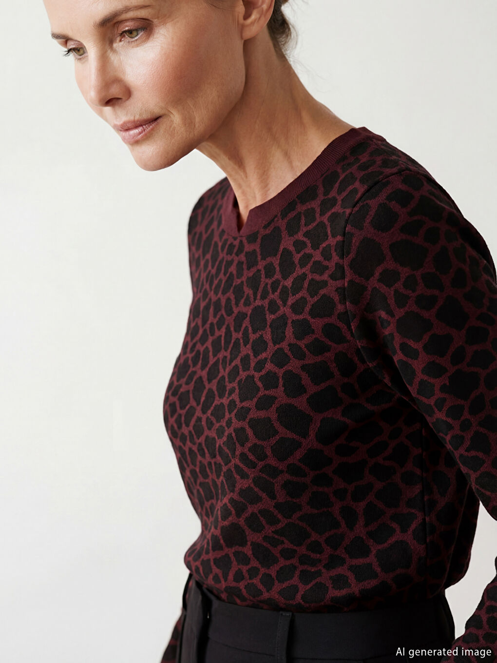 تيشيرت بطبعة النمر مع ياقة أنيقة وغير متناظرة.