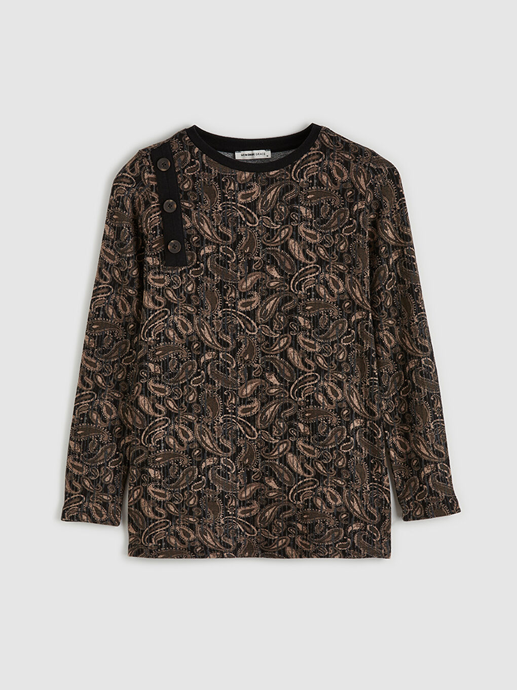 Kahverengi Bisiklet Yaka Desenli Bluz