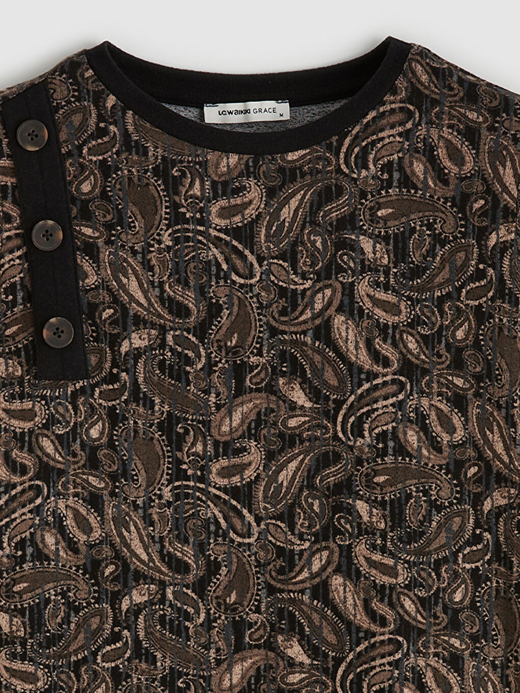 Kahverengi Bisiklet Yaka Desenli Bluz-1