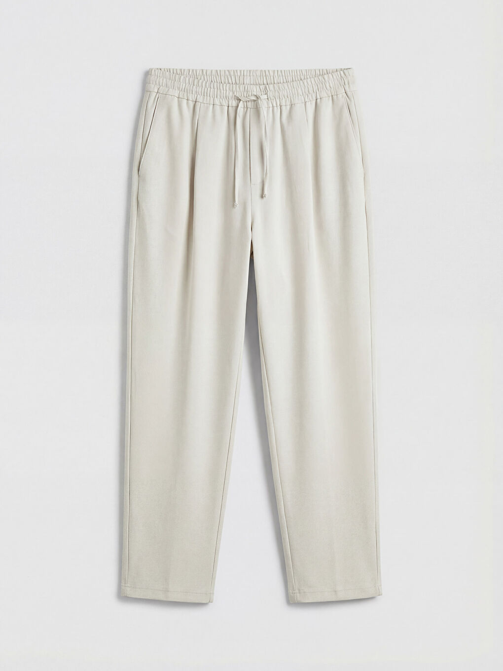 Bej Standart Kalıp Pileli Erkek Pantolon-3