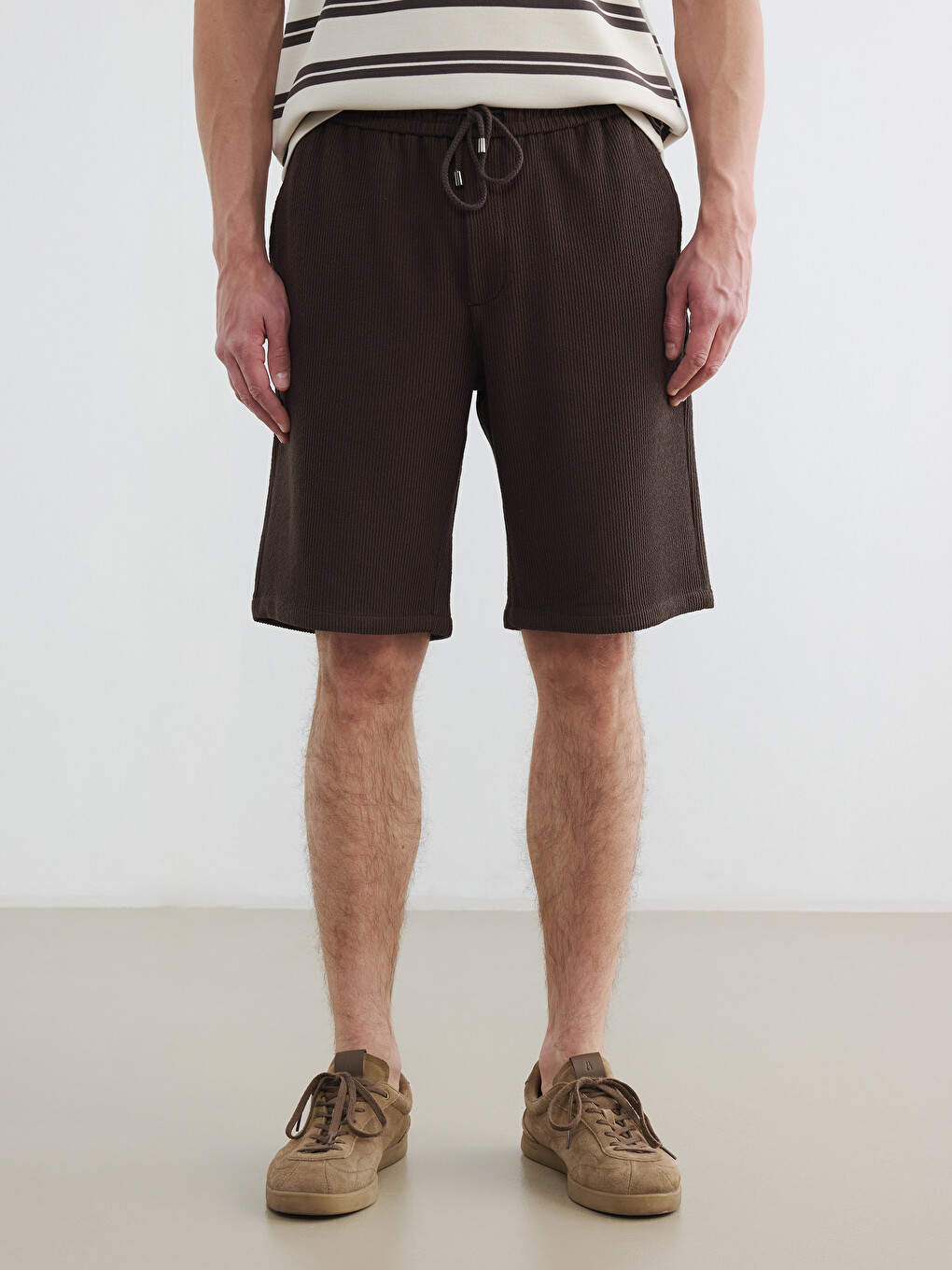 Regular Fit Ribbed Men's Shorts-1