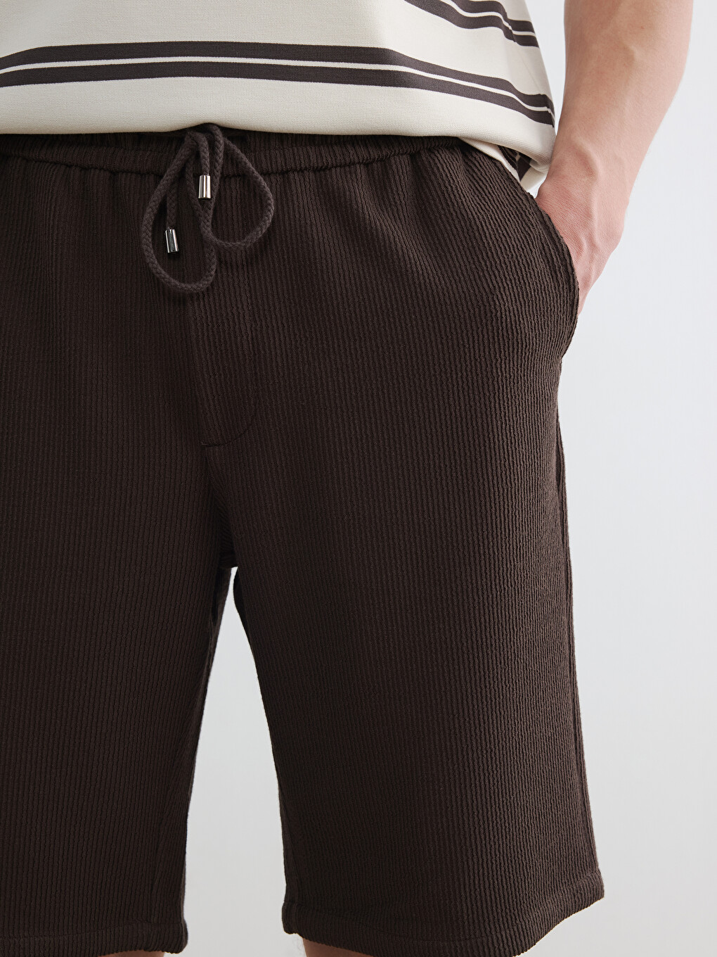 Regular Fit Ribbed Men's Shorts-2