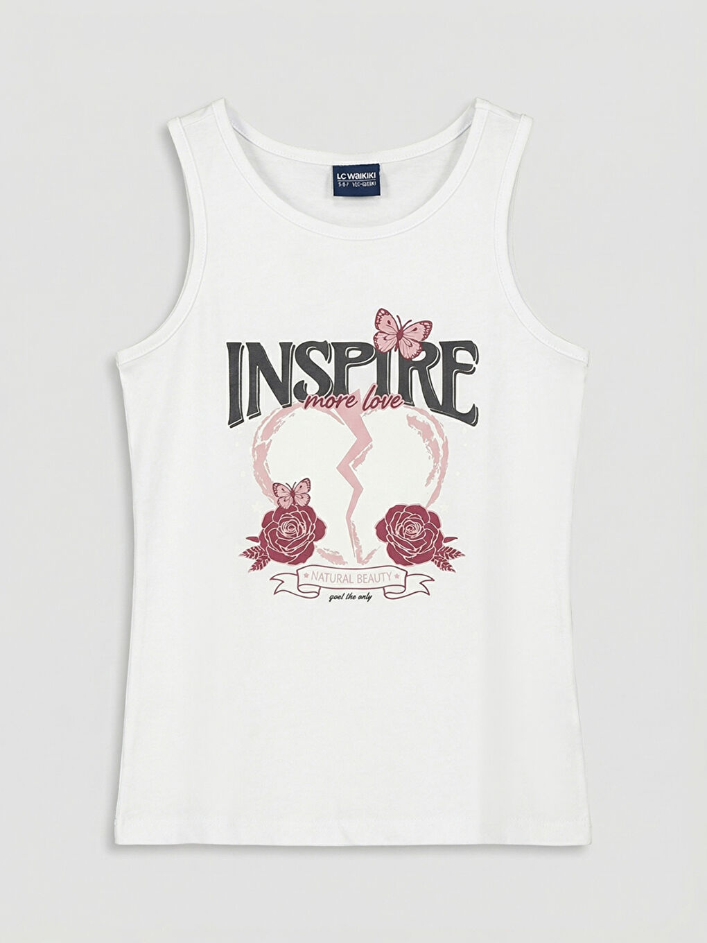 Beyaz Bisiklet Yaka Baskılı Kız Çocuk Atlet