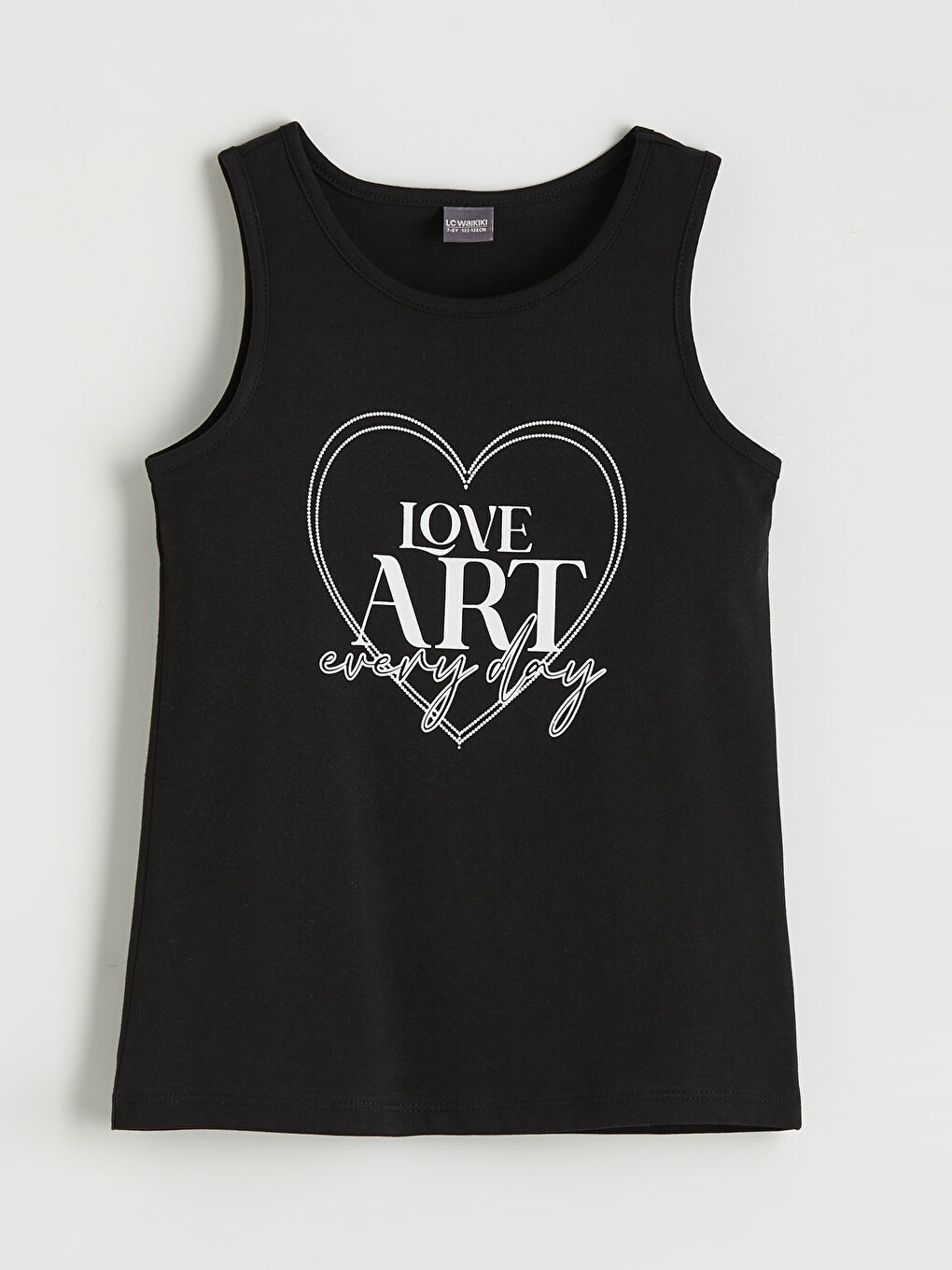 Siyah Bisiklet Yaka Baskılı Kız Çocuk Atlet