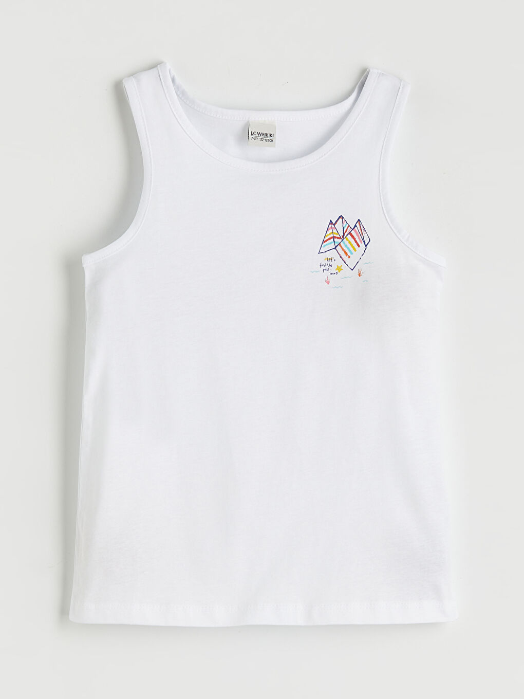 Beyaz Bisiklet Yaka Baskılı Kız Çocuk Atlet