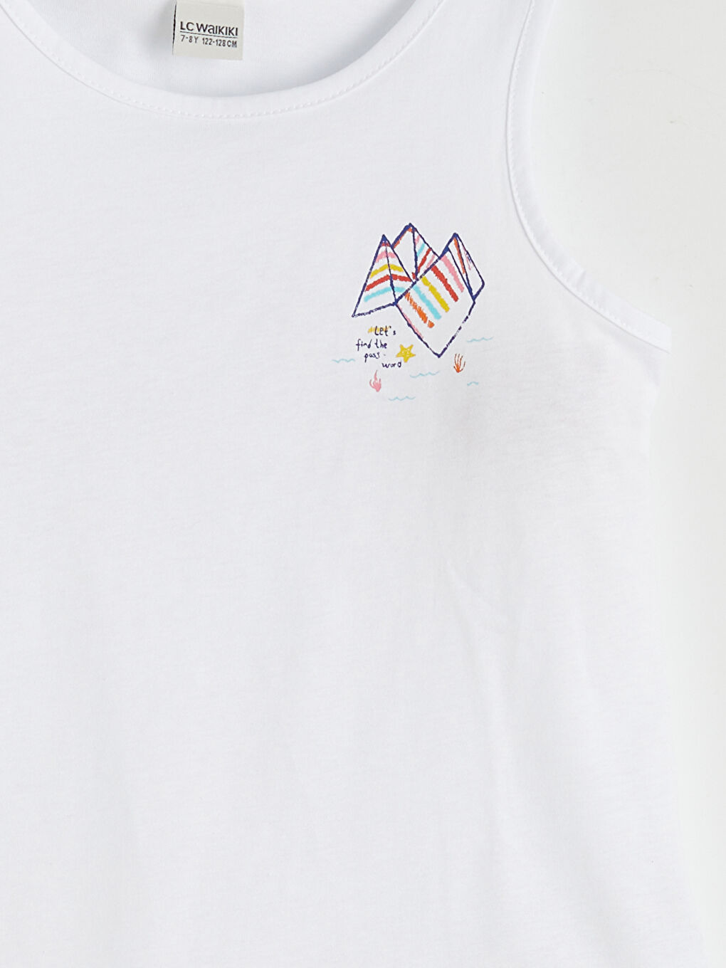 Beyaz Bisiklet Yaka Baskılı Kız Çocuk Atlet-2