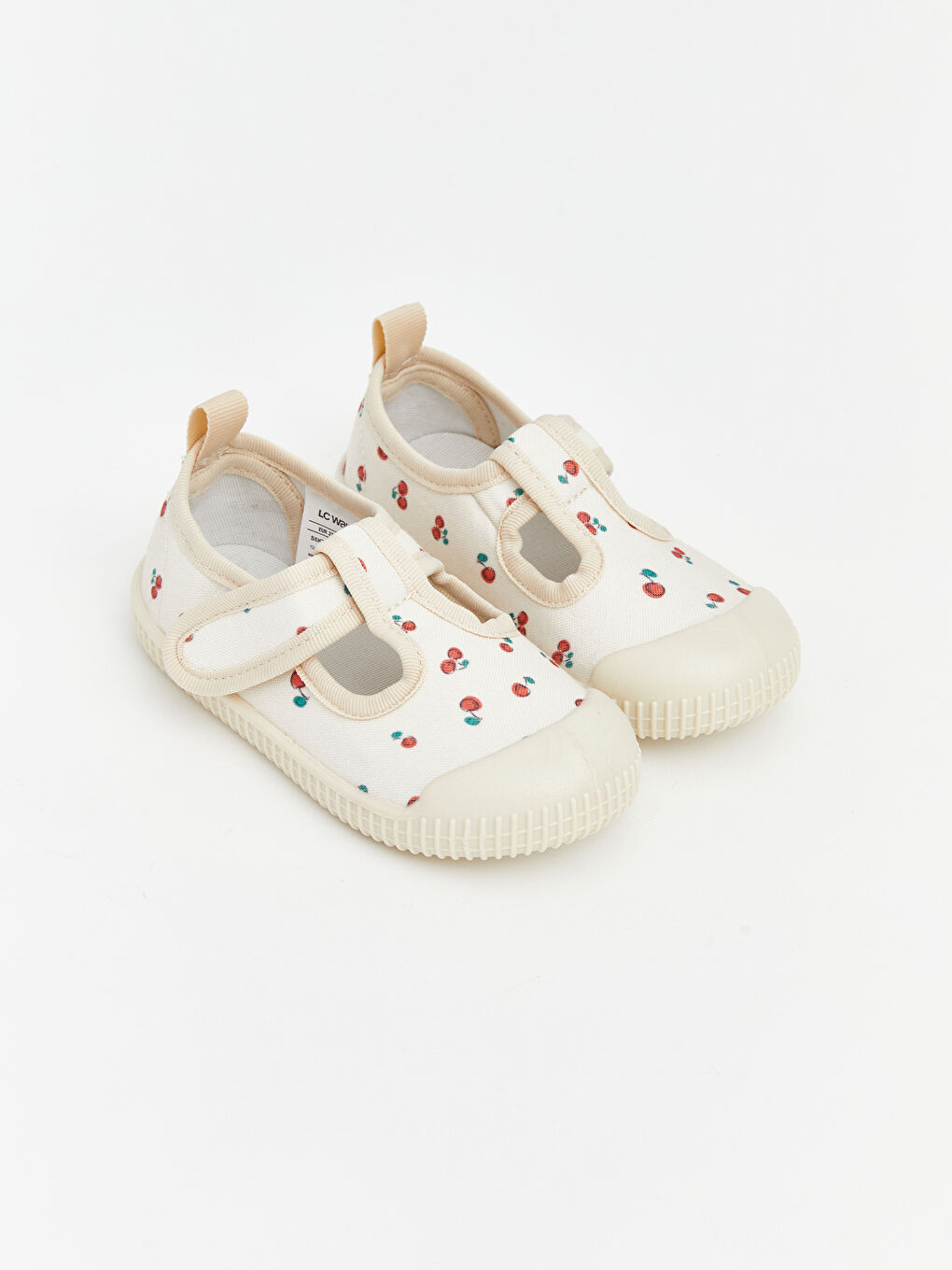 Bej Kiraz Baskılı Cırt Cırtlı Kız Bebek İlk Adım Ayakkabısı