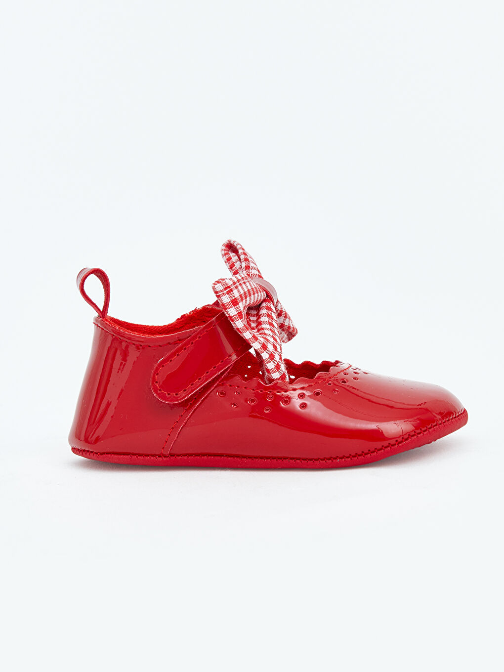 Kırmızı Fiyonk Detaylı Kız Bebek Babet-1