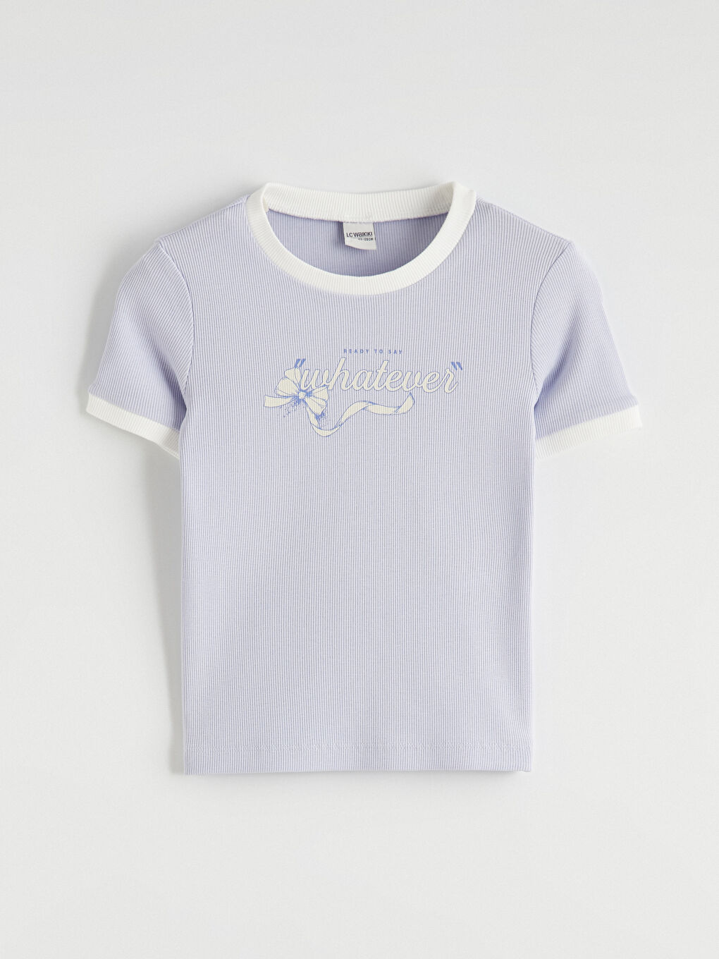 Lila Bisiklet Yaka Baskılı Kız Çocuk Tişört