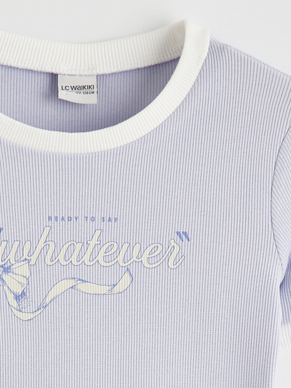 Lila Bisiklet Yaka Baskılı Kız Çocuk Tişört-1