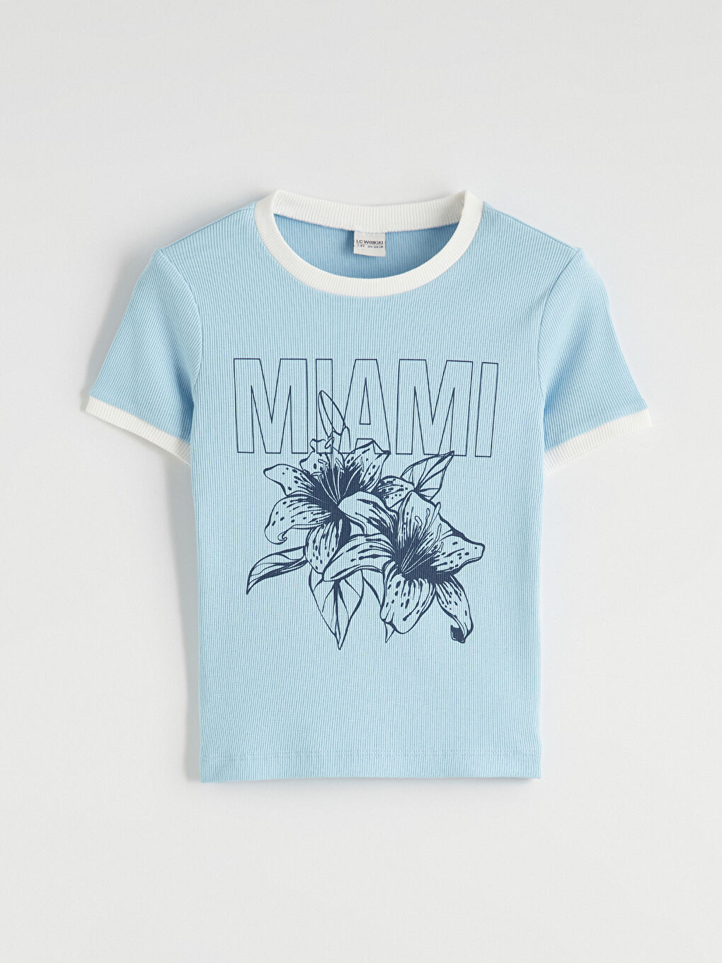 Mavi Bisiklet Yaka Miami Baskılı Kız Çocuk Tişört
