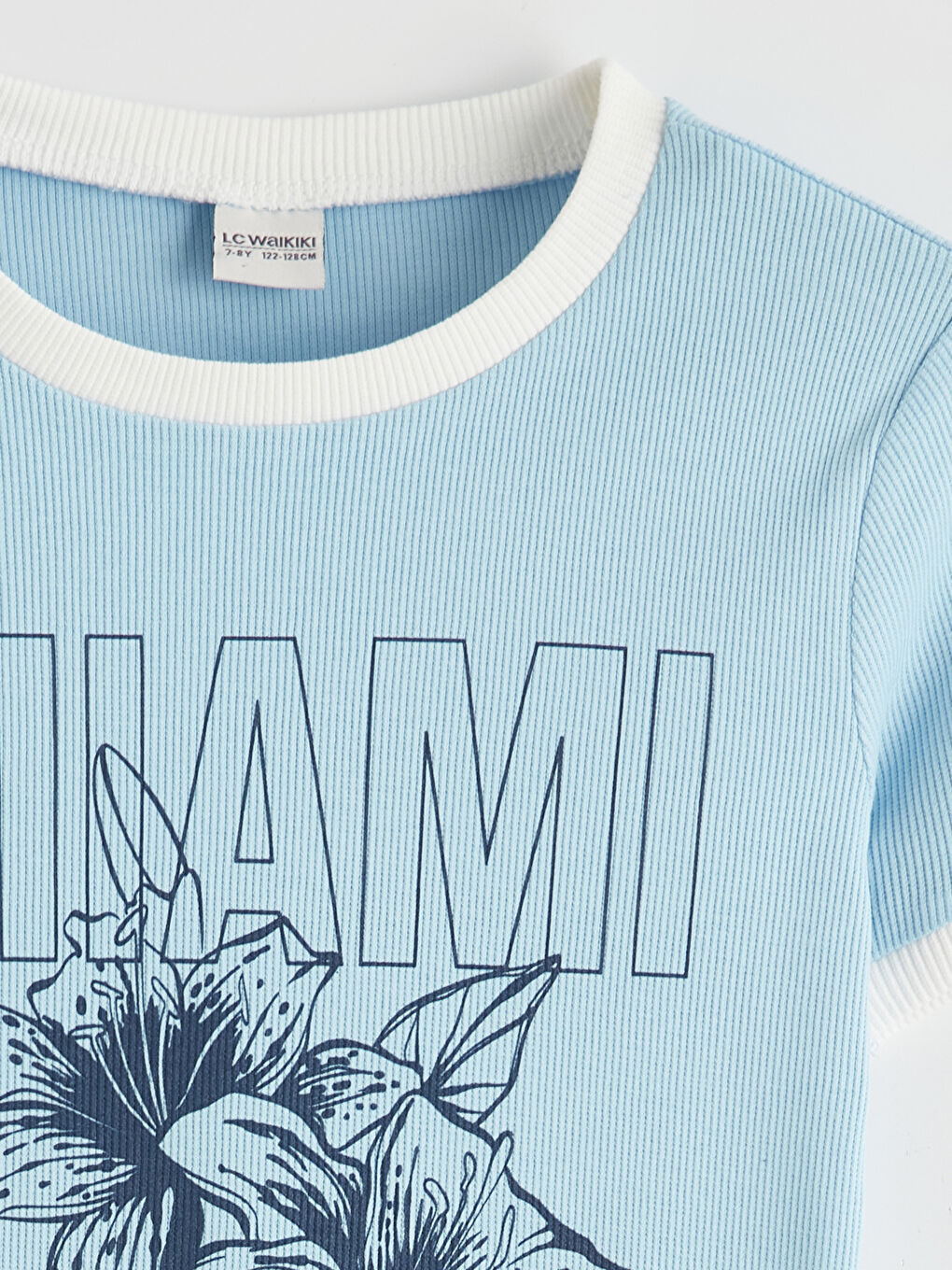 Mavi Bisiklet Yaka Miami Baskılı Kız Çocuk Tişört-1