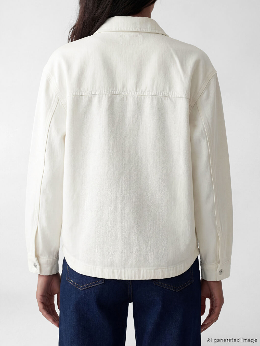 Beyaz Gömlek Yaka Oversize Kadın Jean Ceket-2