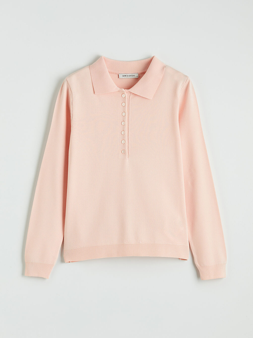 Pembe Polo Yaka Uzun Kollu Kadın Triko Kazak