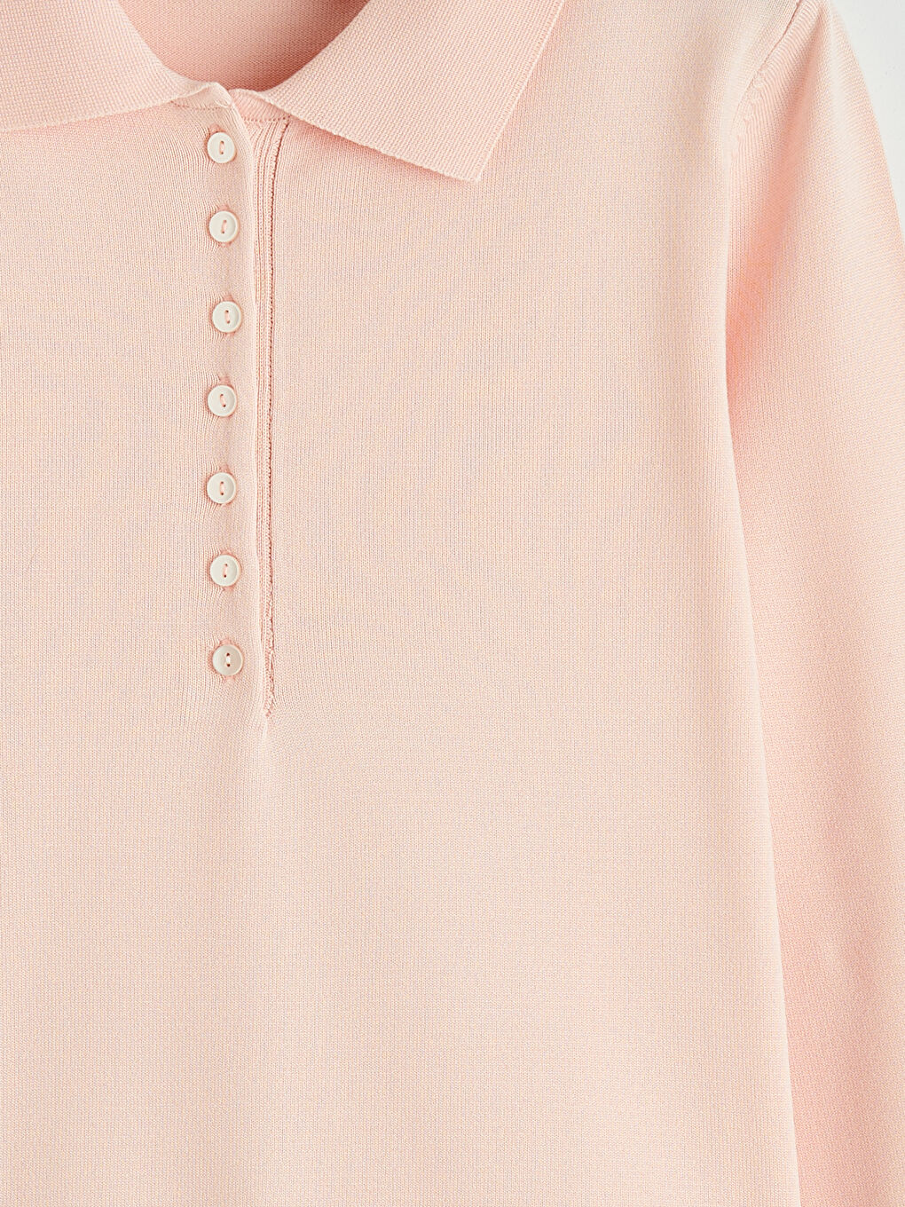 Pembe Polo Yaka Uzun Kollu Kadın Triko Kazak-1