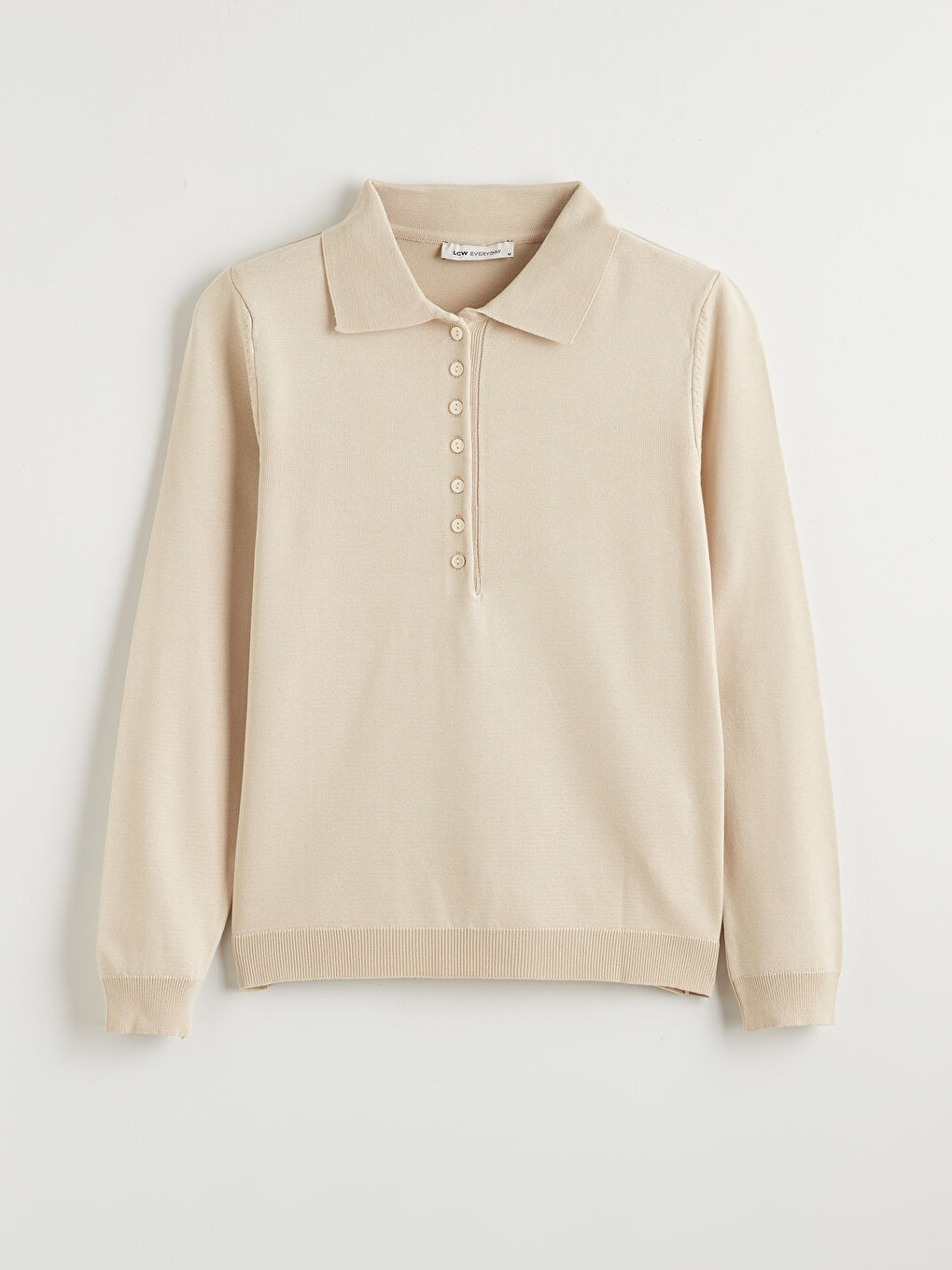 Bej Polo Yaka Kadın Triko Kazak