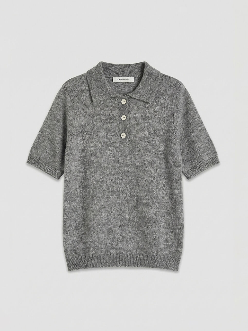 Gri Polo Yaka Kadın Triko Kazak-4