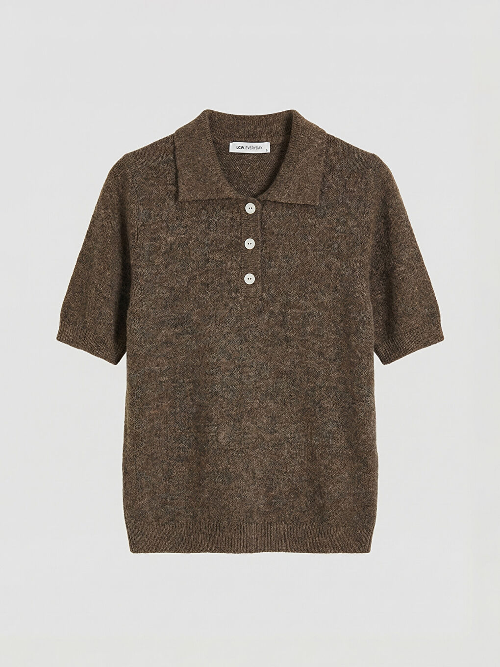 Kahverengi Polo Yaka Kadın Triko Kazak-4