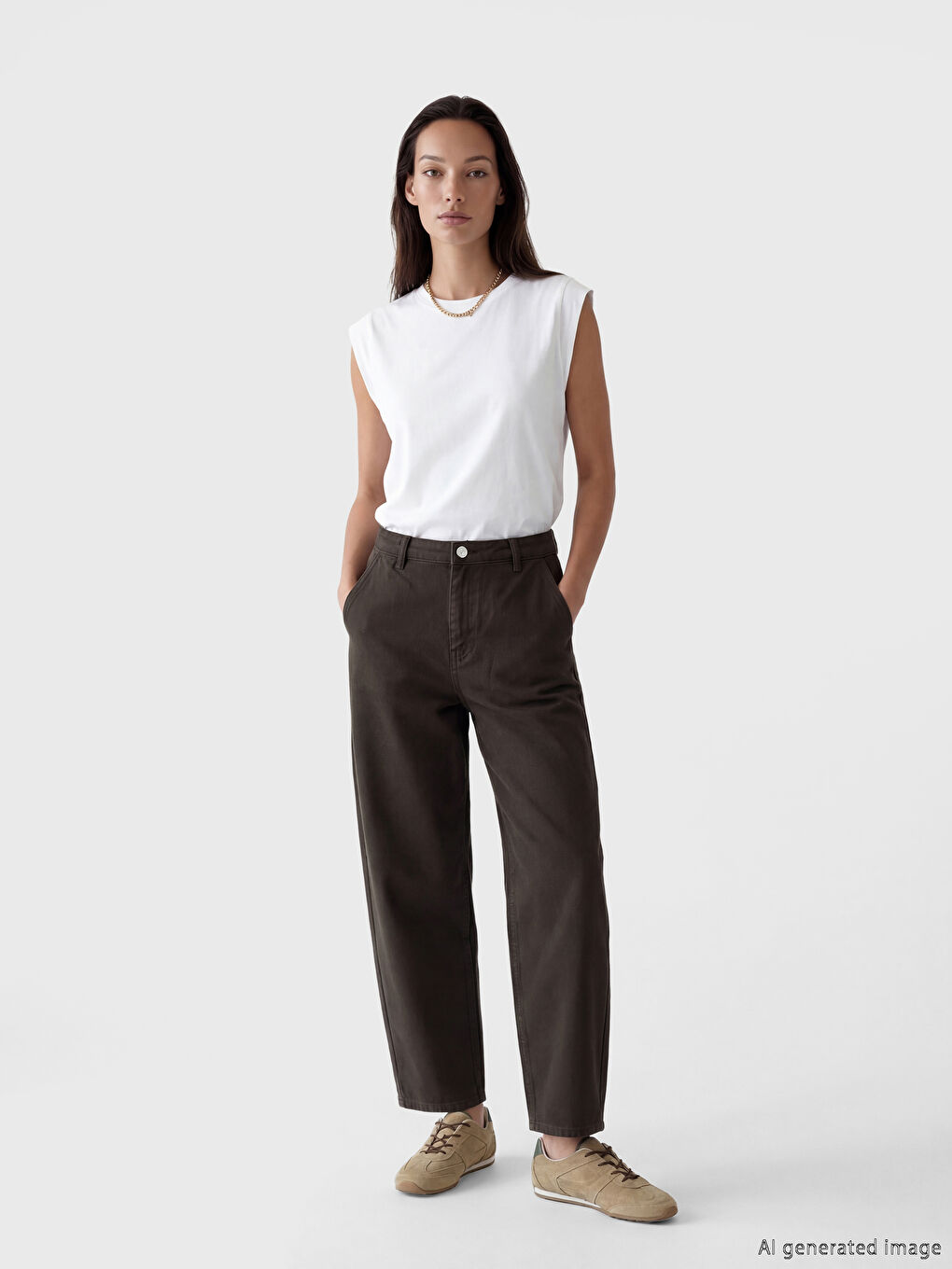 Kahverengi Yüksek Bel Barrel Fit Kadın Jean Pantolon